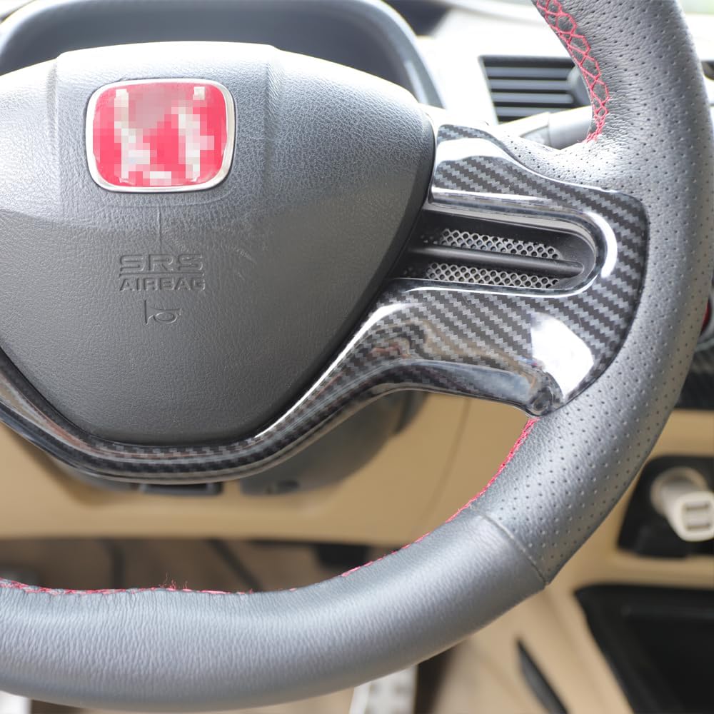 Red Black Carbon Fiber Pattern Steering Wheel Trim Cover Interior Decoration Accessories Fit for Fit for Honda Civic 2006 2007 2008 2009 2010 2011 (Black A)