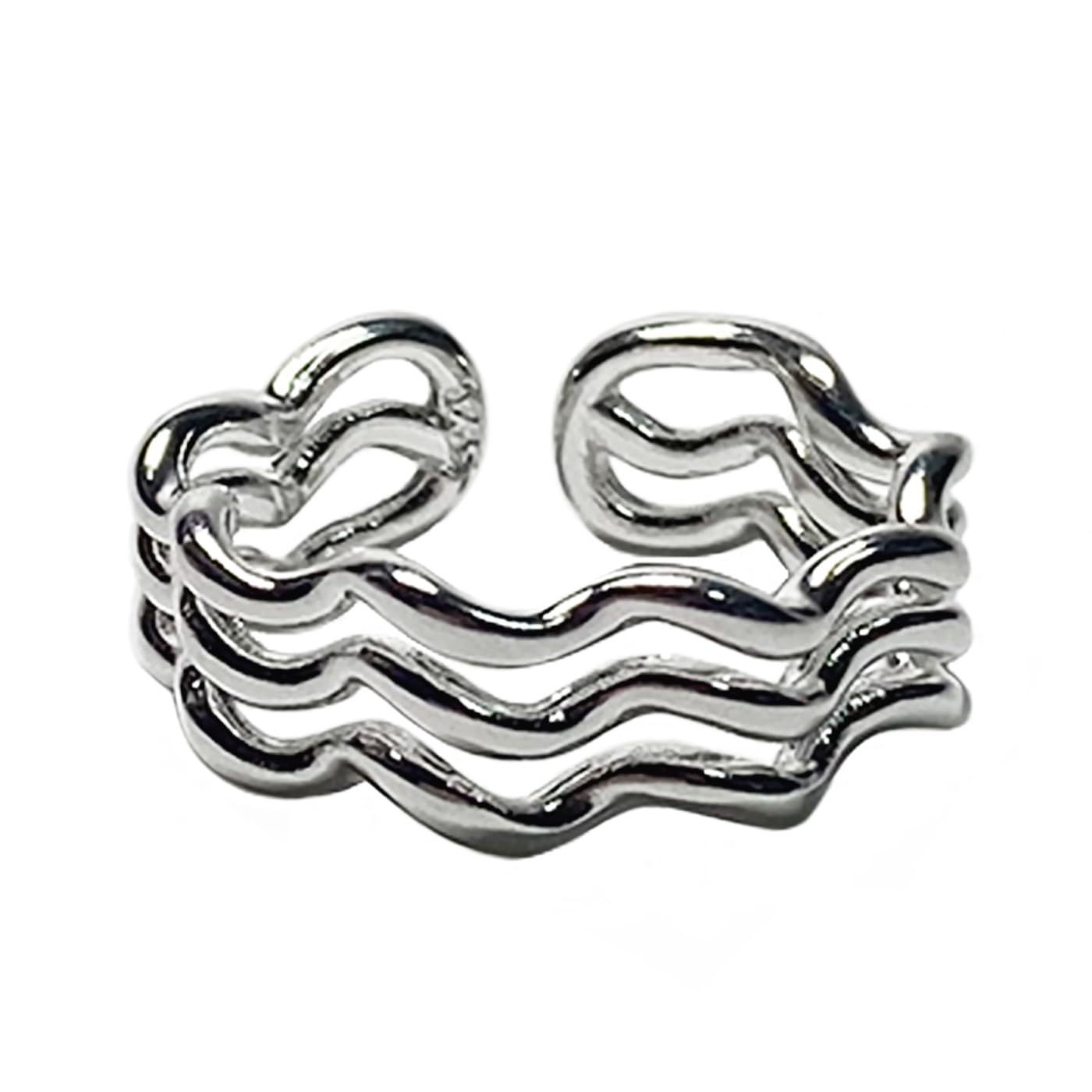 Handmade 925 Sterling Silver Wave Ring Adjustable Stacking Vintage Statement Ring Personalized Jewelry for Women & Men (Instant noodles)