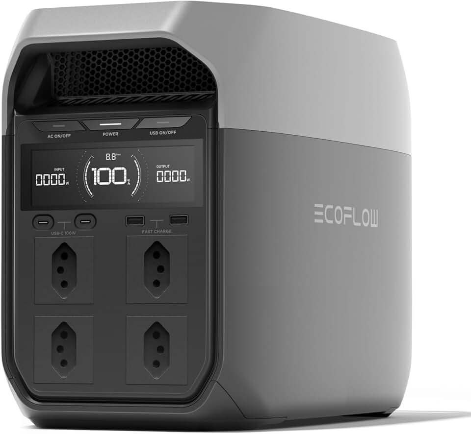 EF ECOFLOW DELTA 3 Estação de Energia Portátil, Bateria LiFePO4 de 1024 Wh, 43 Min Carga Completa, Saída CA de 1800 W, Gerador Solar para backup de energia residencial, RVs (Tomada BR 120V).