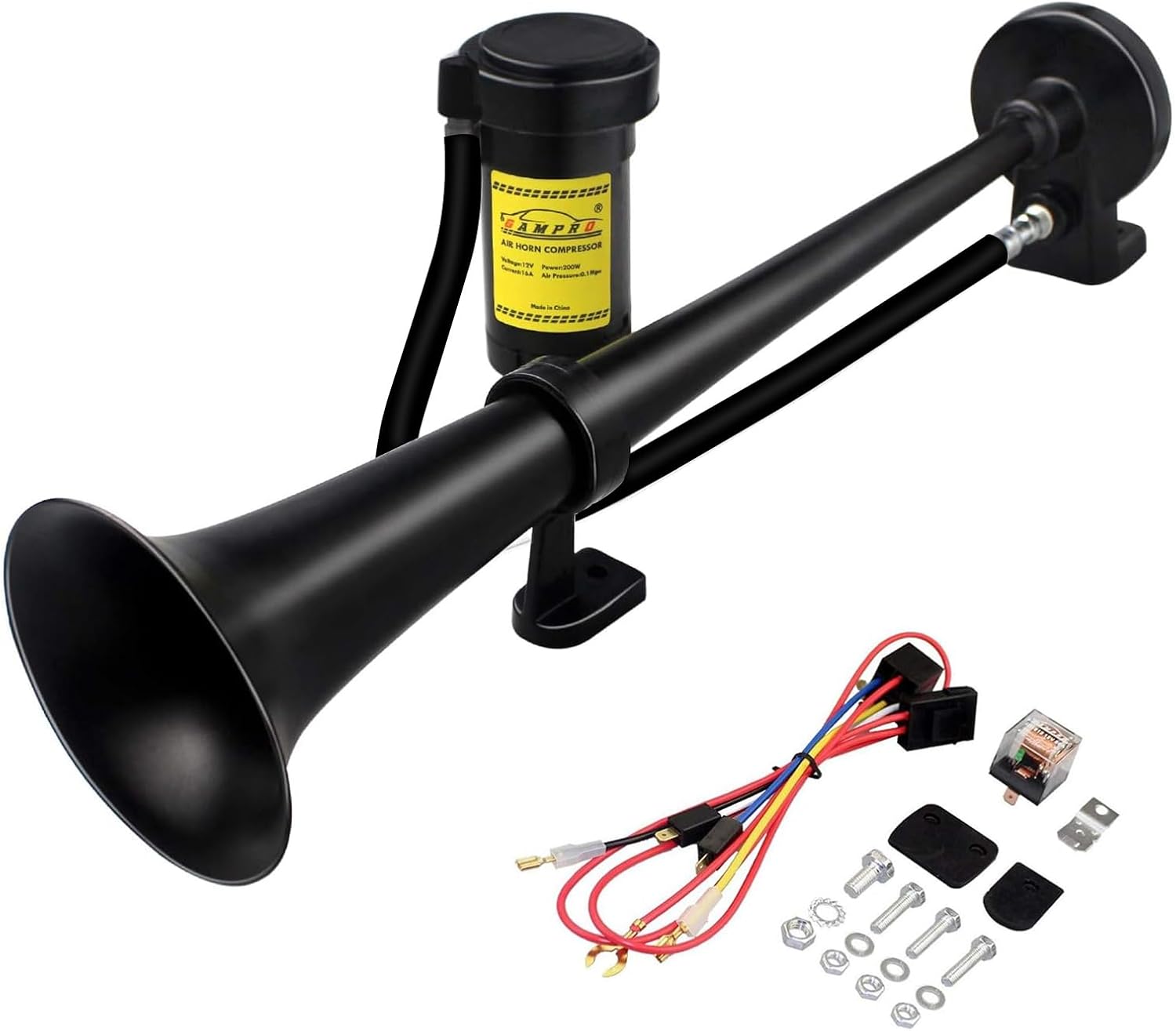 12V car air horn with chrome zinc trumpet, 150dB with compact compressor