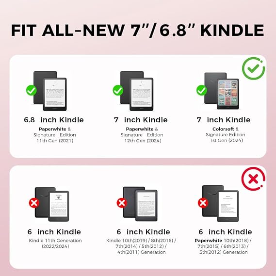 Pink Bow Case for 7/6.8 Kindle Paperwhite 2024 12th/11th Generation,Hand Strap Stand Cover Sleeve for Amazon Kindle Colorsoft Signature/Kids Edtion,2025 Cute Coquette Ereader Ebook Gifts Accessories