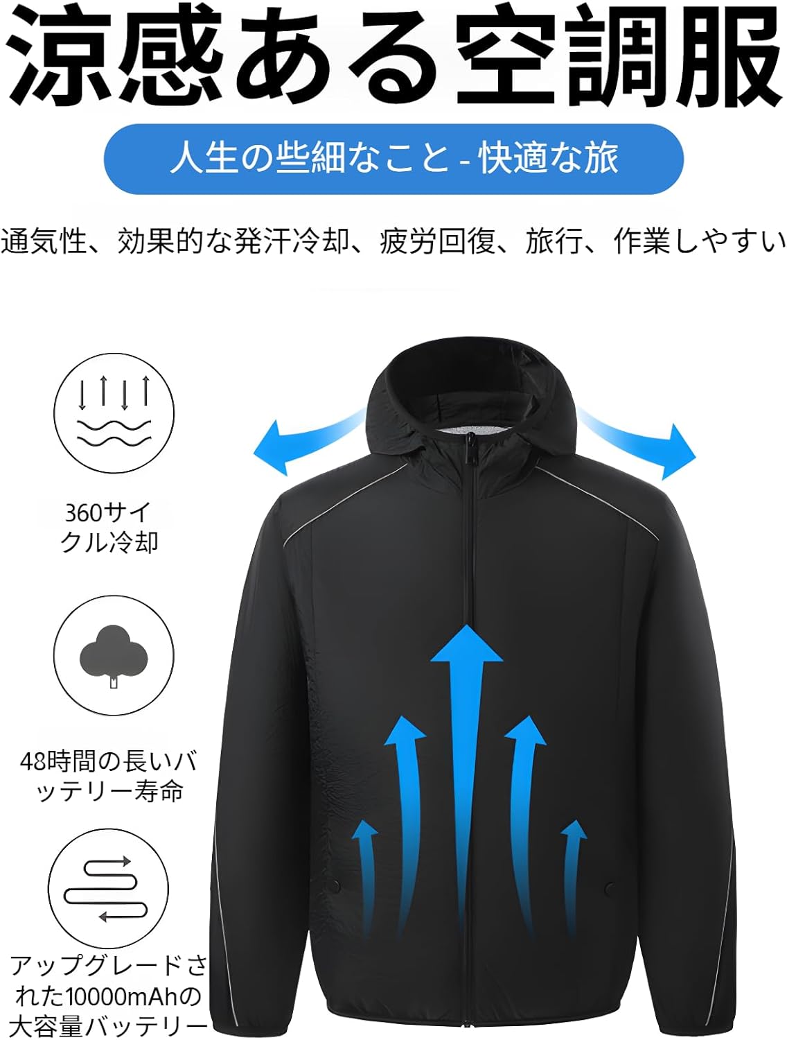 [Luvian] ファン付き 作業用ジャケット メンズ 長袖 3段階風量調節 熱中予防 軽量素材 通気性 UVカット アウトドア対応