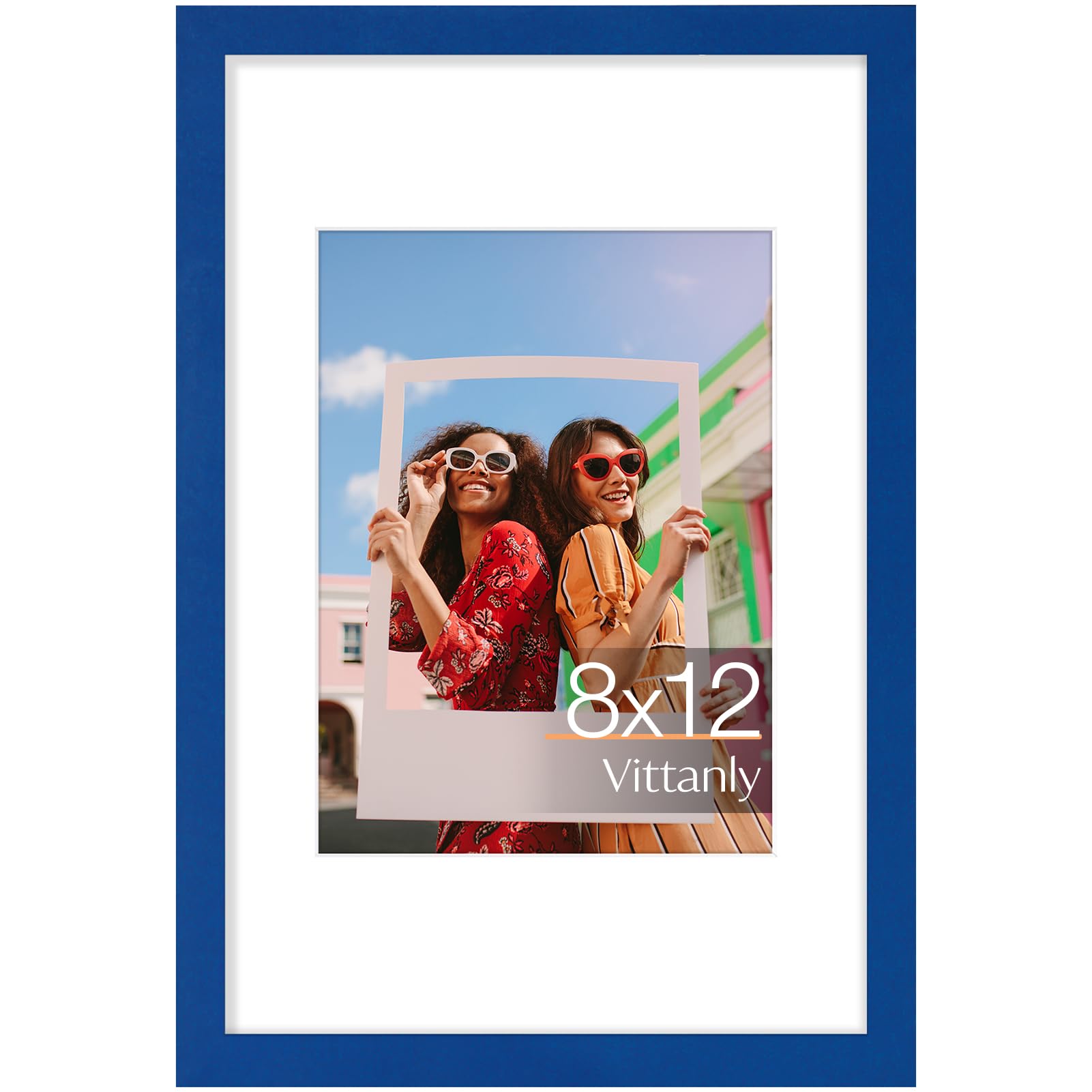 Vittanly 8x12 Picture Frame, Matted for 6x8 Photos, Royal Blue — image 1