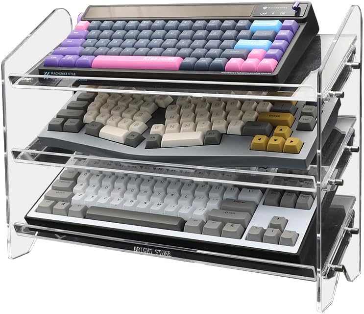 Bright Stone Acrylic Keyboard Display Stand,Mechanical Keyboard Storage Rack,Multilayer Acrylic Organizer,Desktop Shelf Holder for Customized Keyboard (3 Tiers,long)