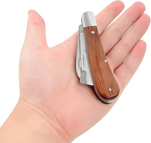 Miniatura 5 de Cuchillo de poda, Cuchillo de injerto de doble hoja, Cuchillo de ciernes de jardín de acero inoxidable, Cuchillo de bolsillo plegable Linsen-al aire
