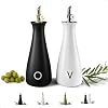 HB Design Co. Ceramic Olive Oil Dispenser with Self-Closing Gold Spout - 530 ML Capacity Matte White Ceramic Oil Dispenser for Kitchen - Leak Proof EVOO Dispensing Bottle