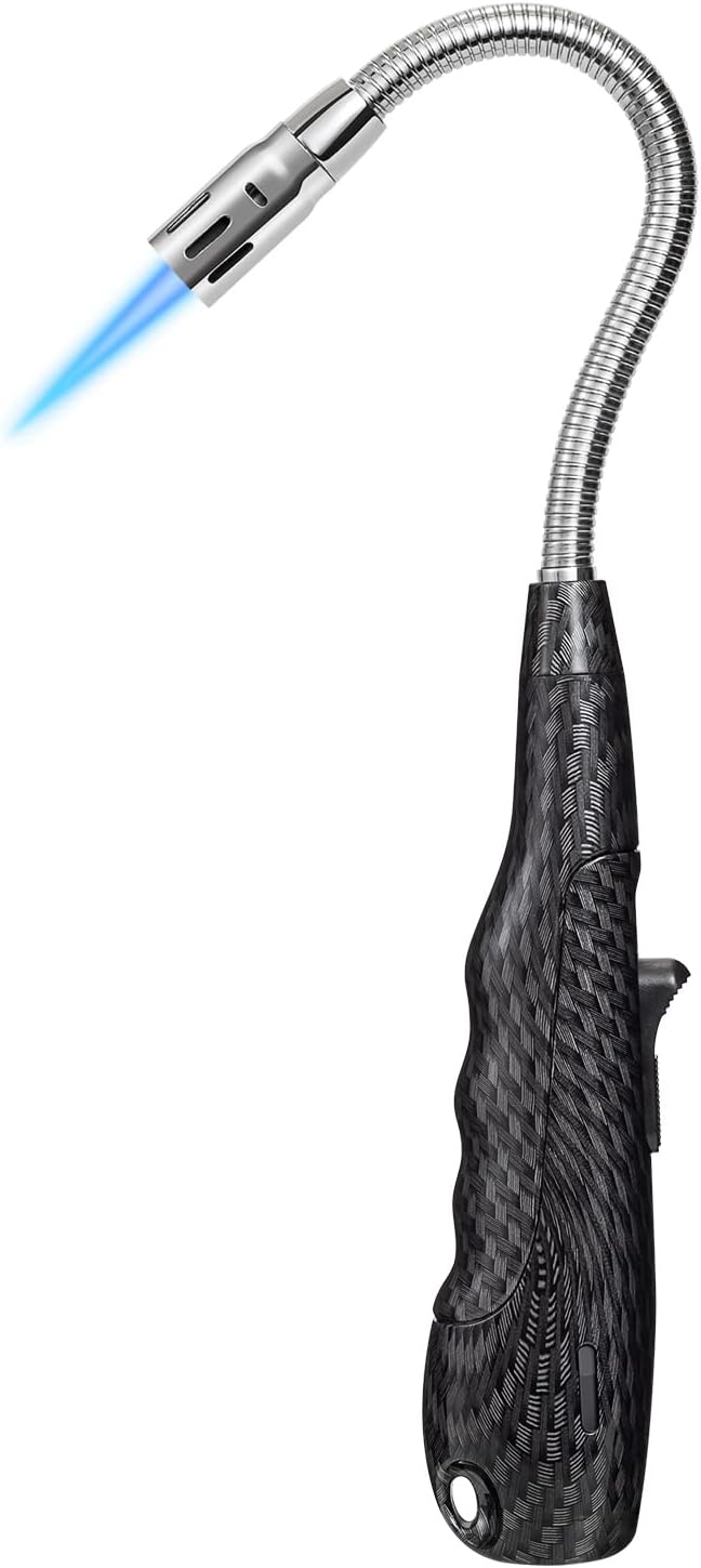 Butane Lighter Torch Long Lighter Jet Flame Windproof Lighter with Visual Fuel Window for Fireplace Kitchen Grill BBQ Camping, Black ( No Butane Included) : Health & Household