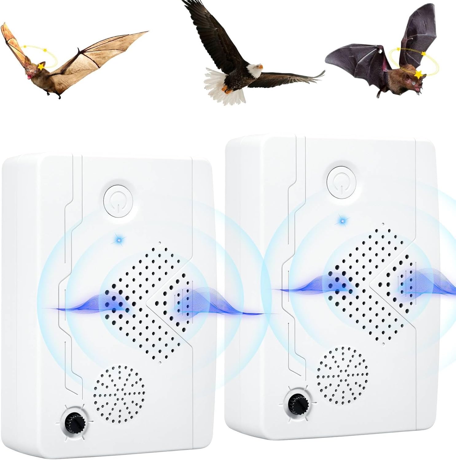 2 Pack Ultrasonic Bat Repellent to Keep Bat Away for Attic Porch House, Bat Exclusion Device Indoor, Bat Away System, Bat Be Gone, Animal Deterrent for Bat, Friendly to Human & Pet, White