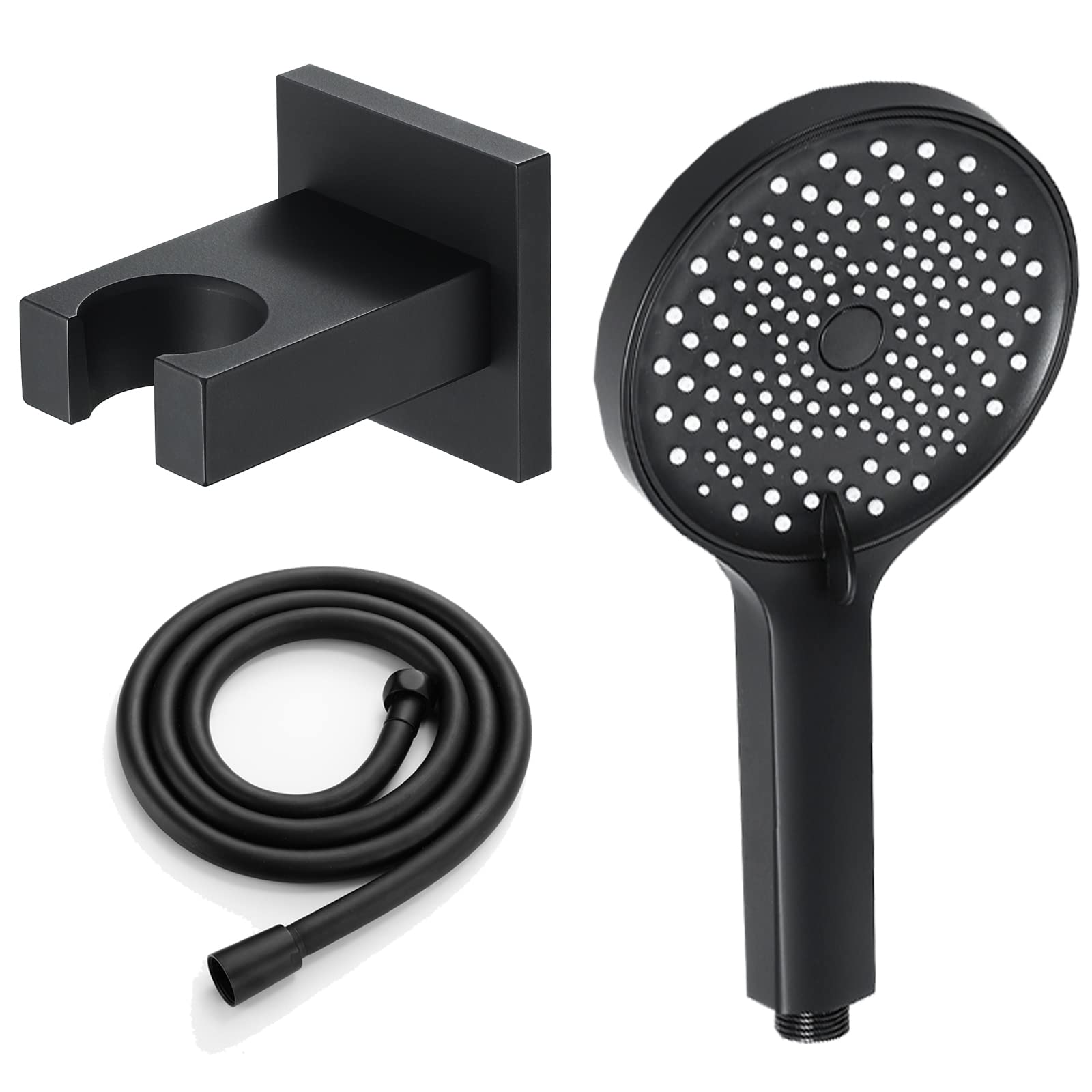 WRIST Soffione Doccia Portatile, Soffione Doccia Rotondo Ad Alta Pressione con Tubo Flessibile Doccia da 59 Pollici E Staffa Doccia, Doccia A 3 Getti,Nero