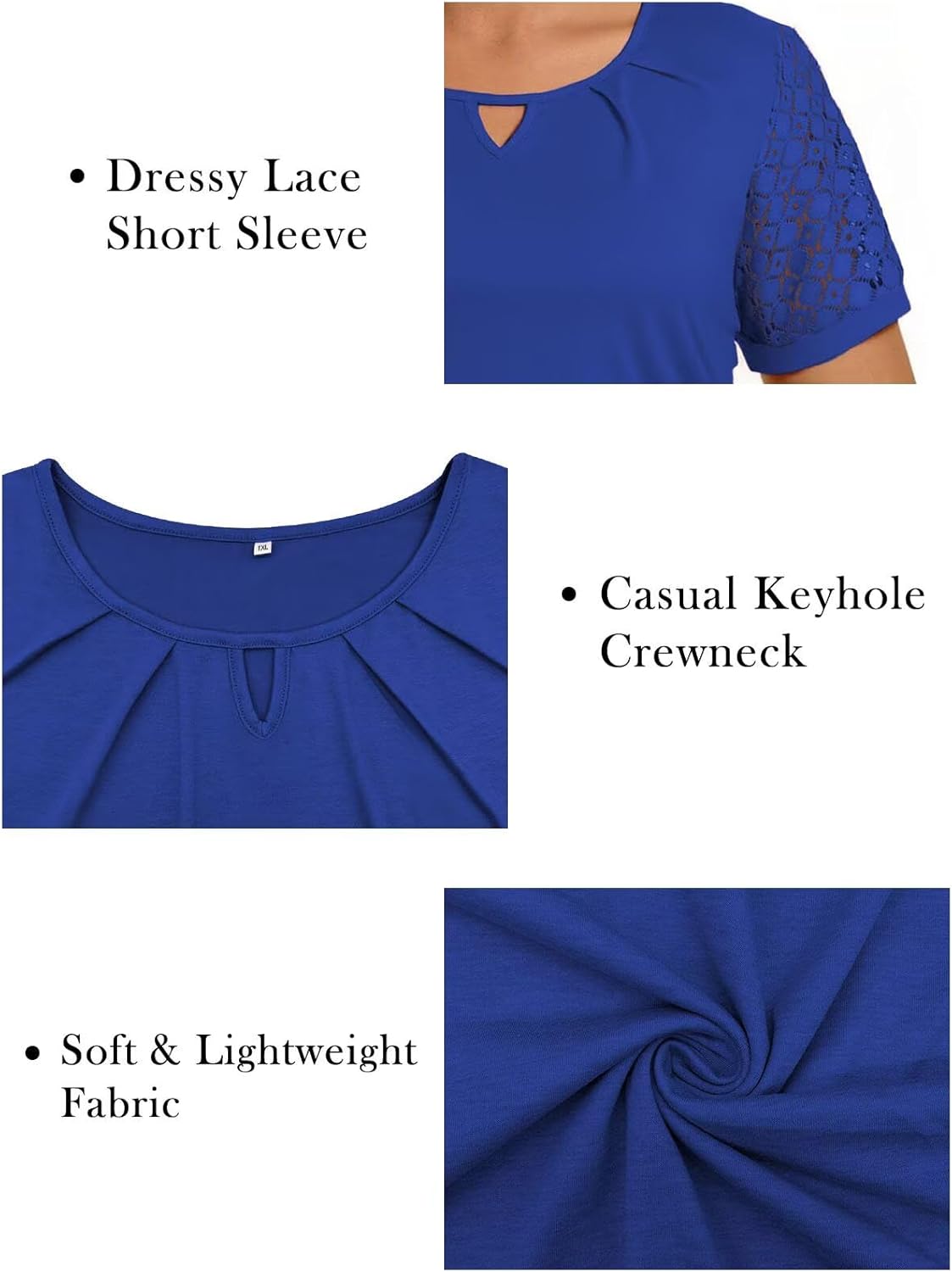 VISLILY Womens-Plus-Size-Summer-Tops Dressy Lace Short Sleeve T Shirts Casual Keyhole Crewneck Blouses Trendy Pleated Tunics - Image 4