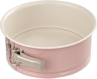 Dr. Oetker 4650 Oetker Flat Bottom Springform Baking Pan Extra High Edge from Modern Baking Series - Retro Design Round Cake Pan Non-Stick Coating, Pink/Cream, Quantity: 1 piece, 18 cm