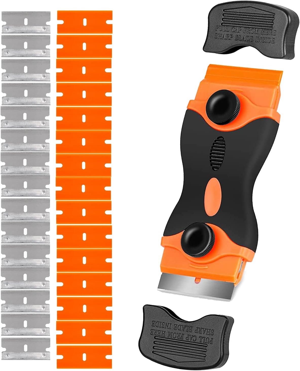 NEXT GEEK Glue Remover Cleaning Scraper Tool Double Edged Multipurpose Removing Paint, Labels, Sticker, 4 Piece Plastic Blades and 4 Piece Metal Blades