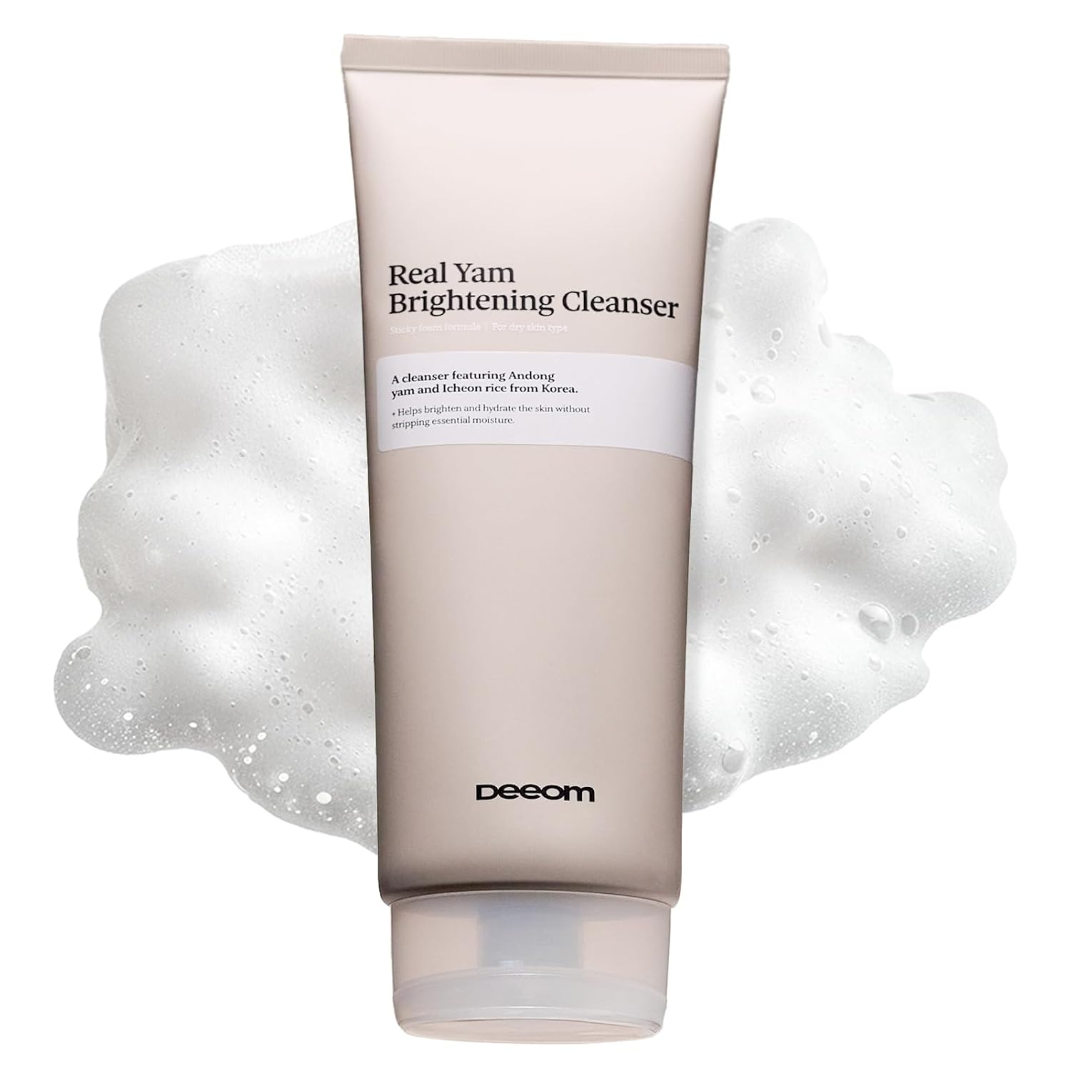 DEEOM Real Yam Brightening Cleanser, Gentle Foaming Face Wash for Sensitive Skin with Rice Water, Hydrating & Deep Pore Cleansing, Korean Skincare, 6.76 oz