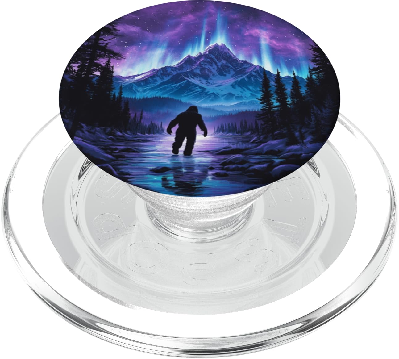 Bigfoot Sasquatch Mountains Northern Lights Blue Purple PopSockets PopGrip for MagSafe