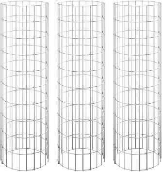 vidaXL Round Gabion Raised Beds in Silver, Set of 3, Galvanized Steel Construction, Rustproof and Weather-Resistant, for Garden and Patio Decor