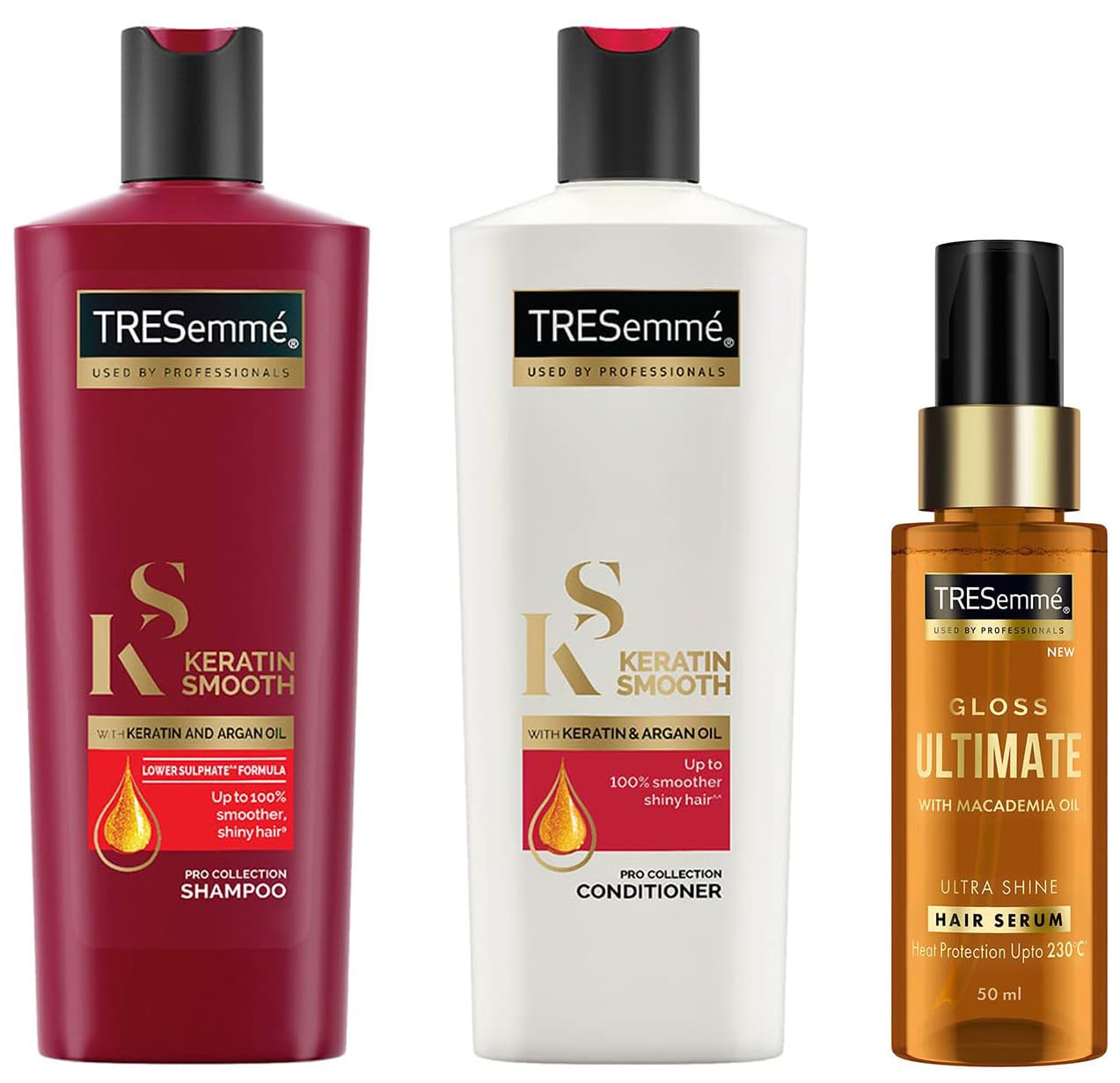 TRESemme Gloss Ultimate Ultra Shine Hair Serum 50ml with Macadamia Oil & Tresemme Keratin Smooth, Conditioner, 190ml, for Smoother, Shinier Hair, with Keratin & Tresemme Keratin Smooth, Shampoo, 185ml, for Straighter, Shinier Hair, with Keratin & Argan Oil, Nourishes Dry Hair, Controls Frizz , for Men & Women-image-35