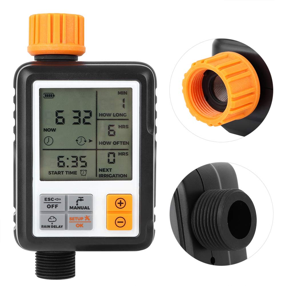 Pantalla LCD inteligente automática, temporizador electrónico de agua para jardín, controlador de de riego con pantalla grande, función exterior para césped, jardín, material ABS