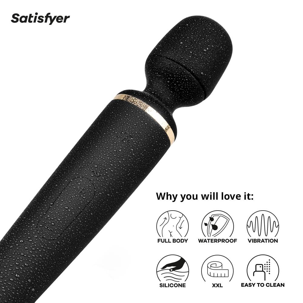 Satisfyer Wand-er Woman Varita Masajeadora con 50 Modos de Vibración 34 cm | Fuerte y silenciosa | Juguetes eróticos para Pareja sexuales | Juguetes sexuales de Masaje completo | Negro