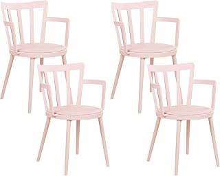 Beliani Conjunto de 4 sillas de Comedor Sala de Estar Minimalista Moderno Asiento de Piel sintética Acolchado Rosa con reposabrazos Morill