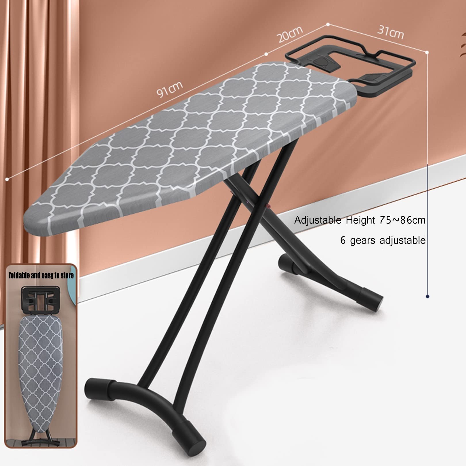 Tabla De Planchar, superficie de planchado extra grande ,Soporte Para Centros De Planchado,6 altura regulable,Patas Extragruesas con Patas Antideslizantes，ideal para espacios reducidos ( Color : G )