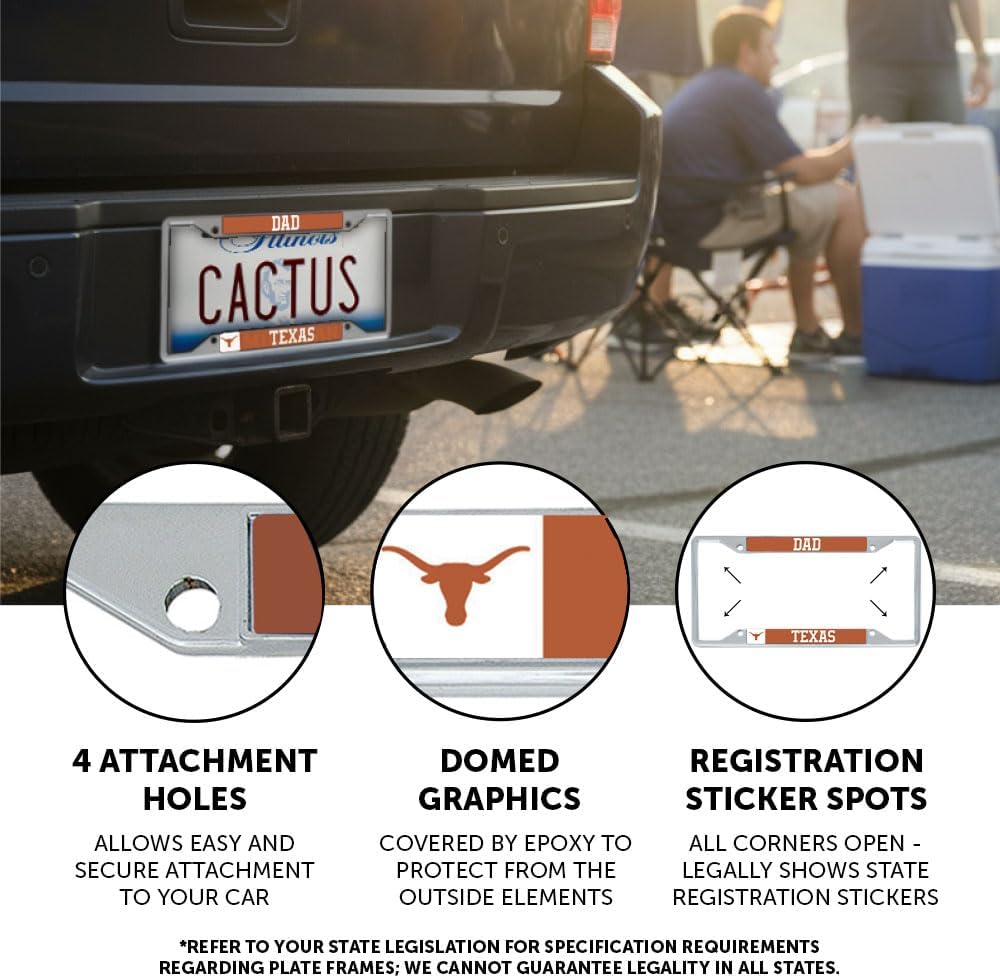 Desert Cactus University of Texas Austin Car Accessories Longhorns Metal License Plate Frame and Tag Holder for Front or Rear of Car (Dad)