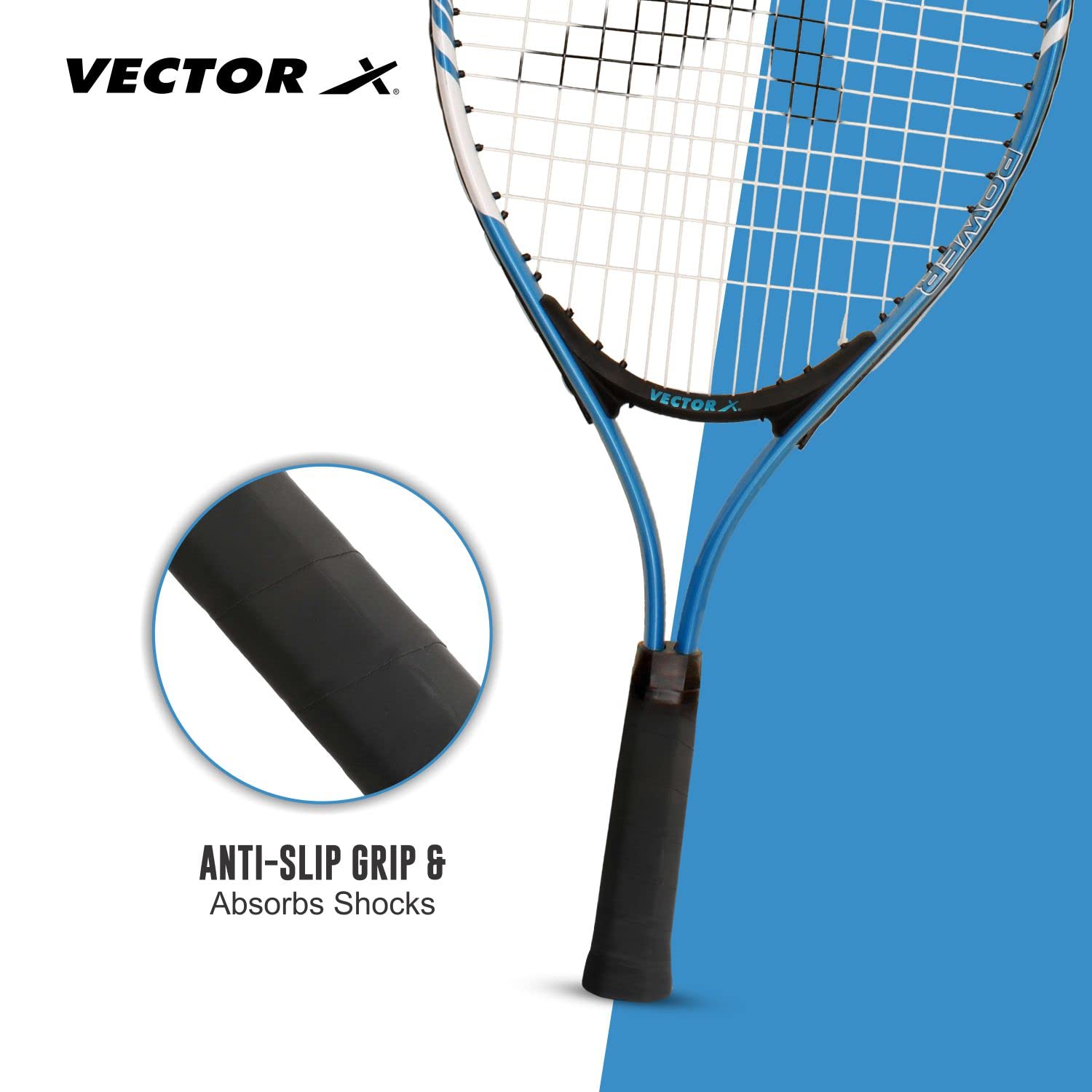 Vector X VXT-520 Adult Men Recreational Tennis Racket Lightweight Aluminum Frame for Easy Swing|105 sq in Head|Pre-Strung Beginner Racquet for Outdoor Game Training & Practice (23-inch, Without Cover) 1