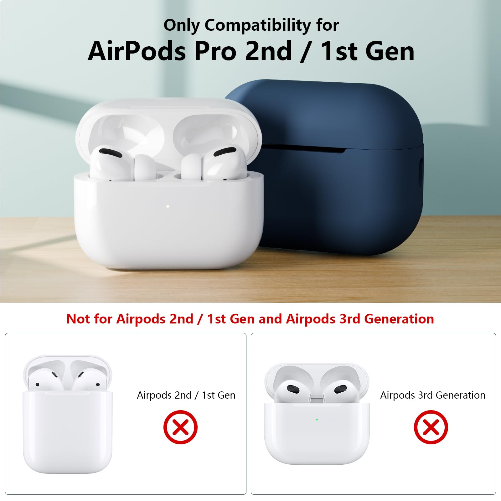 Custodia Case Compatibile con AirPods Pro 2/1 2023/2022/2019 con Kit di Pulizia e Cordino in Silicone, Case Cover Protettiva Premium in Silicone per AirPods Pro 2a/1a Generazione, Midnight Blue