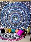 Raajsee Indisch Psychedelic Wandteppich Mandala Blau Turquoise / Elefant Boho Wandtuch Hippie/ Indien Wandbehang baumwolle Tuch Queen 82x92 Inches