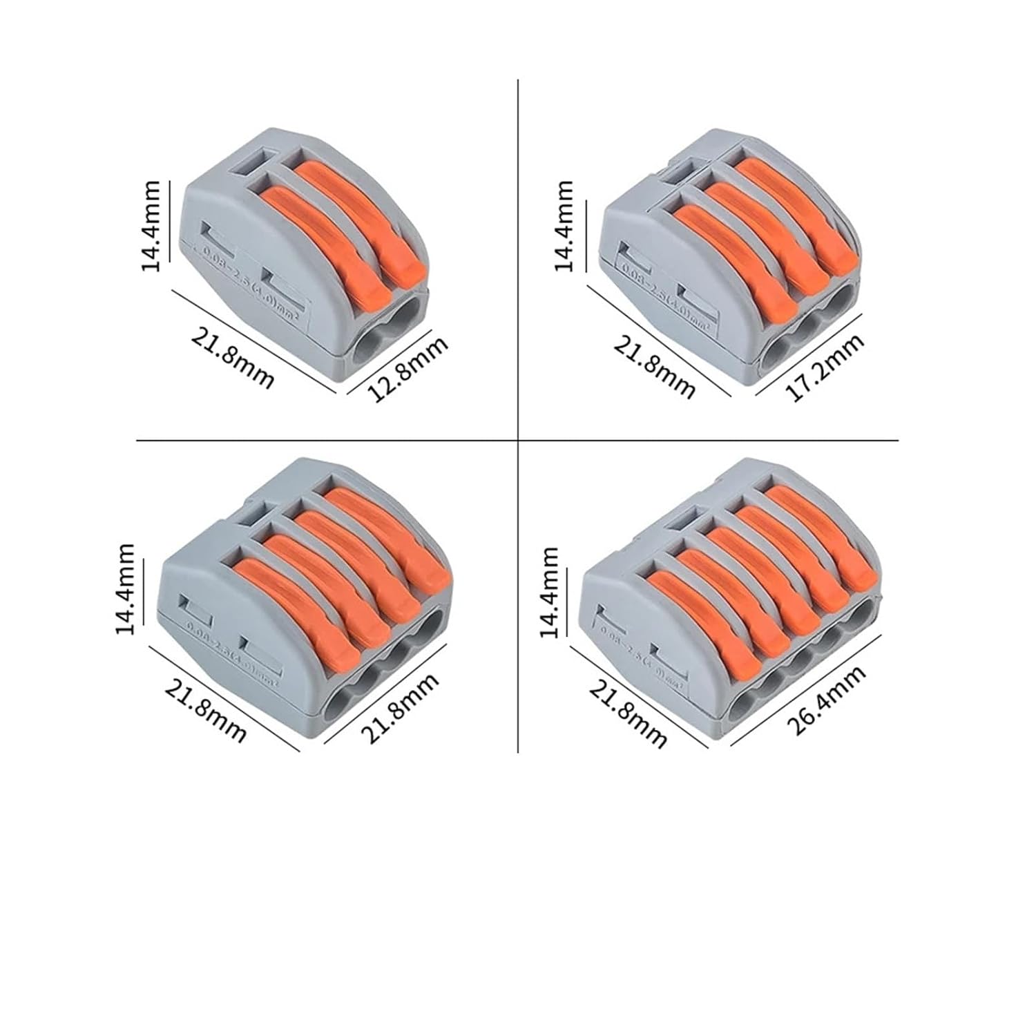 50 Pcs Lever Wire Quick Connectors 3 4 5 Ports Clamp Electrical Cable Home Terminal Block 0.08-4mm²/ 28-11AWG