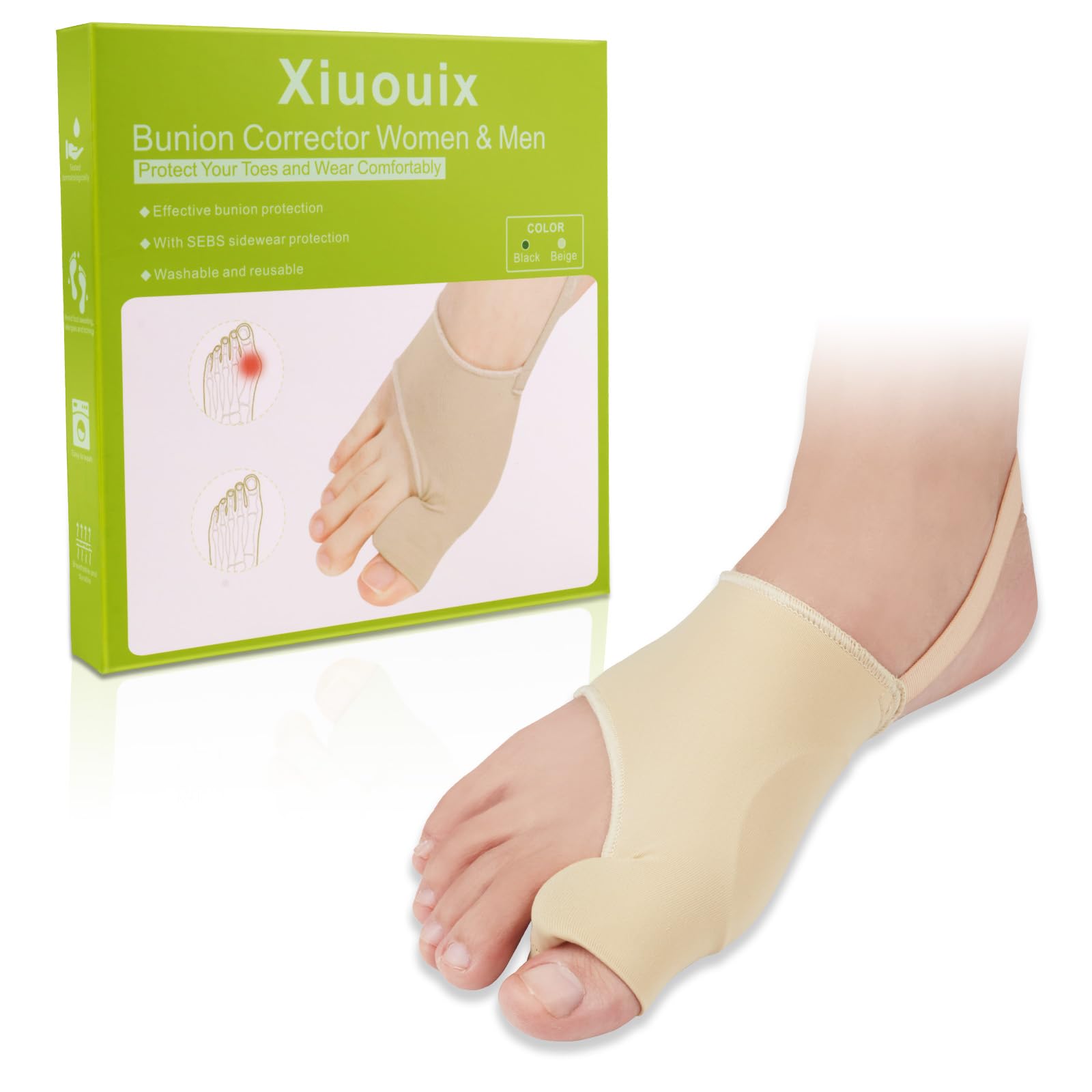 Xiuouix,2 PCS Bunion Corrector for Women & Men, Bunion Socks Toe Corrector for Bunion Relief-Hallux Valgus Pain Relief,Comfortable & Breathable for Day/Night(Beige)