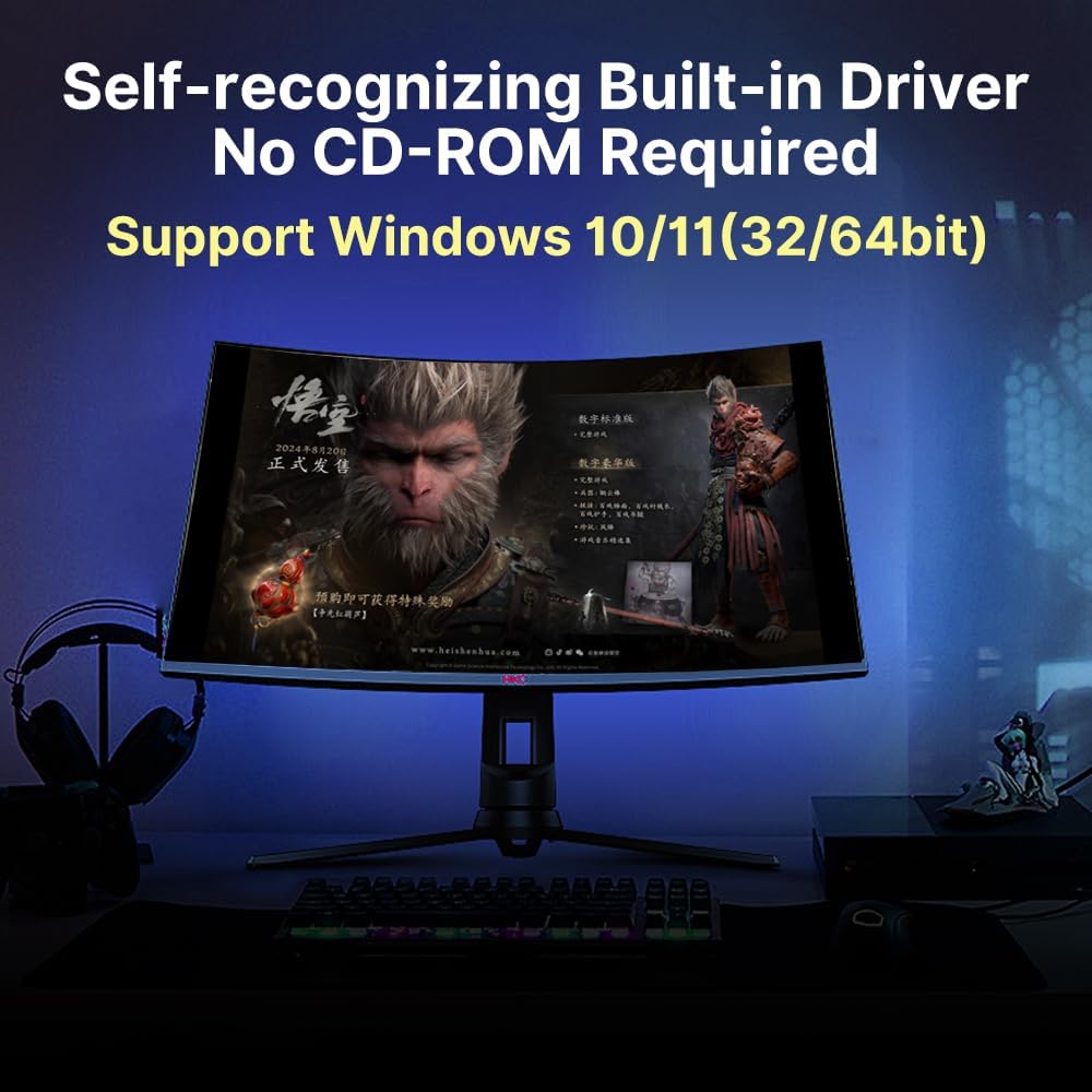 USB 3.0 Gaming WiFi 7 Card Driver Free with 8912AU Chipset(BE6500) USB Wireless Adapter Tri-Band High Speed Network Card for Desktop & Laptop, 802.11ac/ax/be Compatible, Plug & Play for Windows 11/10