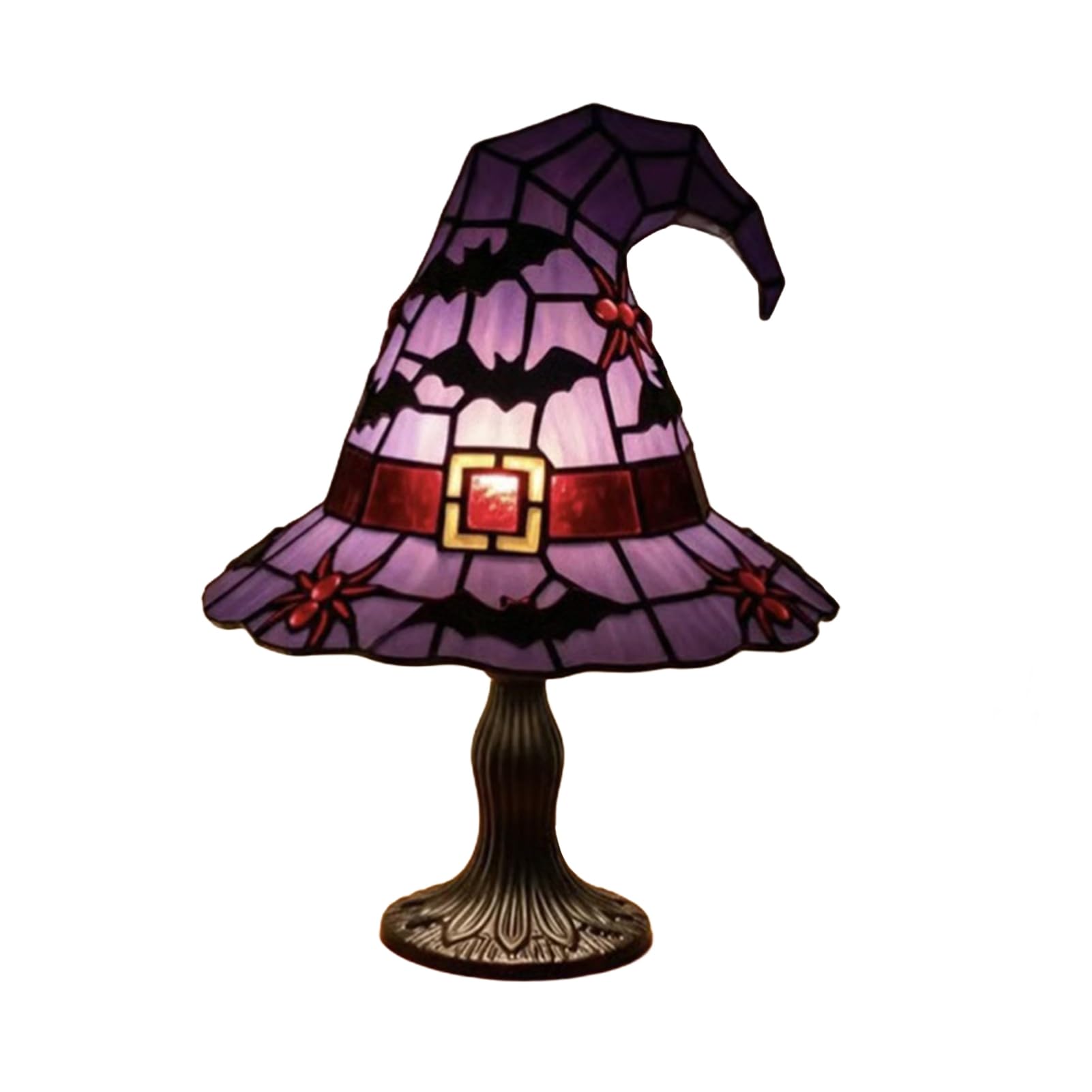 Porceosy Gothic Wizard Hat LED Night Light, Witch Hat Shaped Stained Resin Mini Table Lamp, Spooky Ornament for Bedroom & Halloween Indoor Decoration Purple