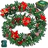 9FT Christmas Garland with 100 Lights Battery OperatedArtificial Prelit Garland with Red BallsPine ConesCedar Branchesfor Christmas Decorations Outdoor Indoor Holiday Home Fireplace Decor Gift Box