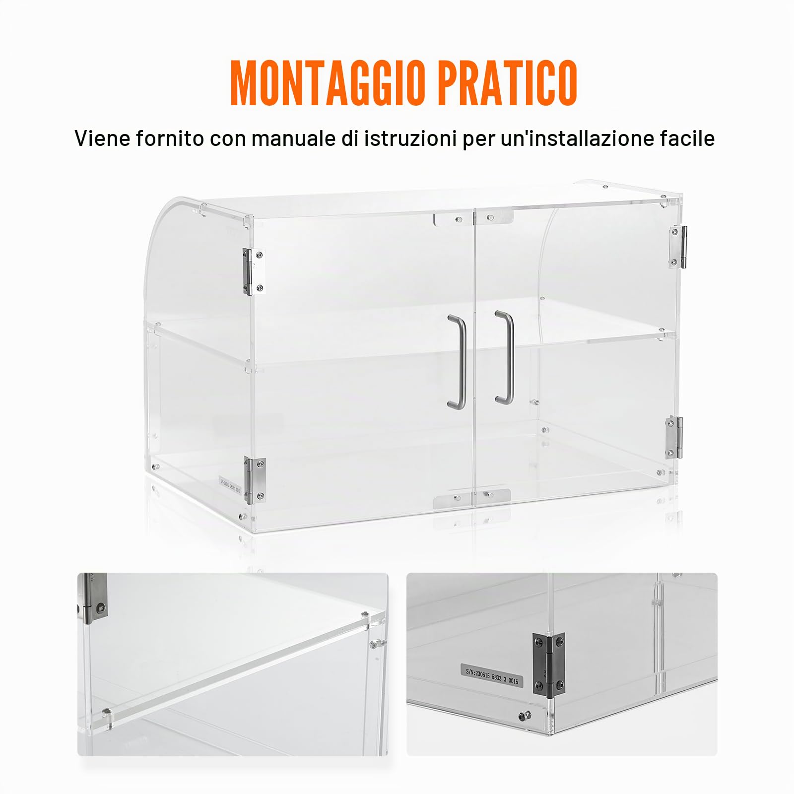 VEVOR Espositore per Pasticceria 2 Ripiani Vetrina per Panetteria in Acrilico Trasparente Espositore da Pasticceria per Pane Dolci da Pasticceria, Caffetteria, Ristorante, Hotel, Vetrina da Panificio