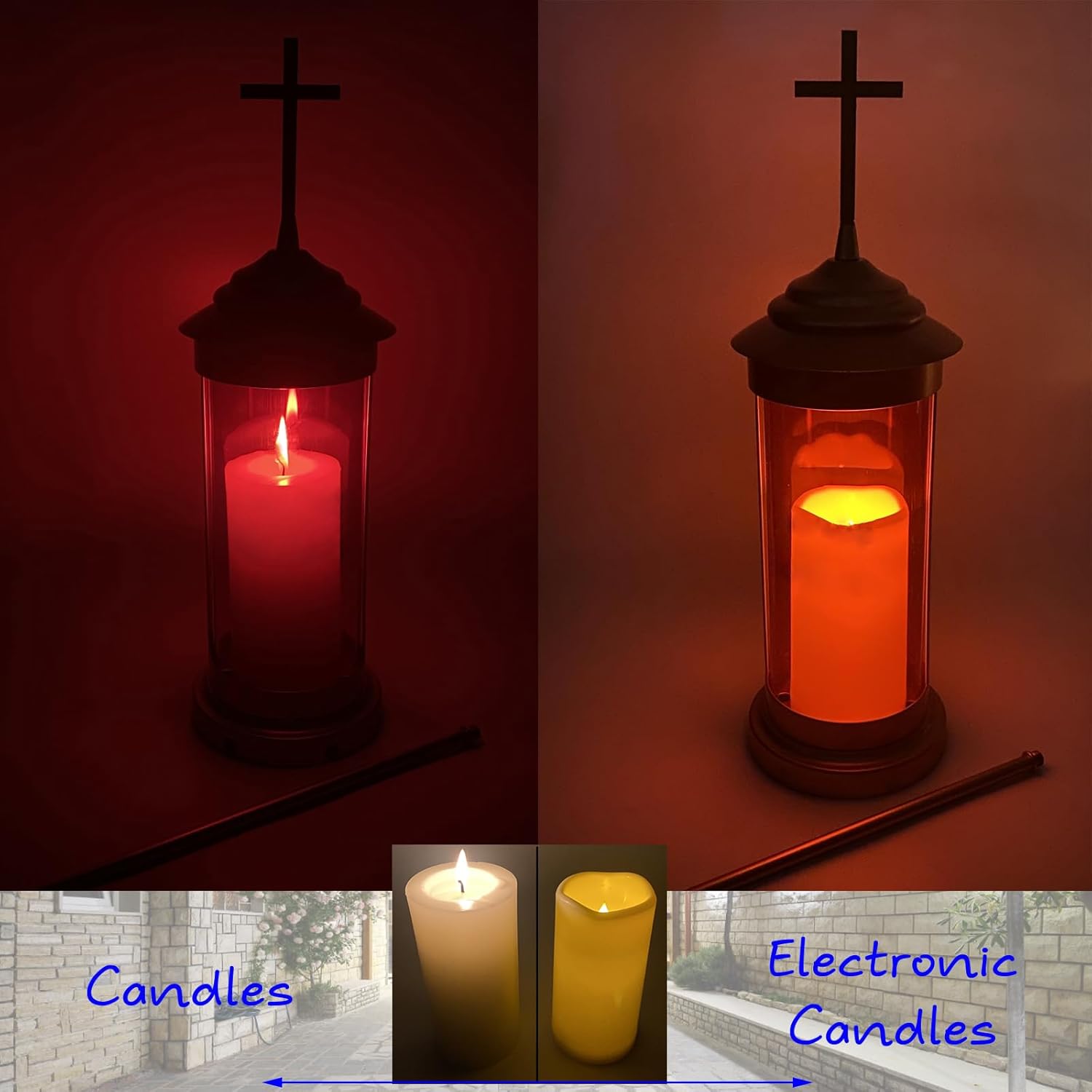 Cemetery Decorations - Grave Lights Candle Lamp for Loving Memorial Gifts, Metal Crosses With 11.8 Inches Long Garden Stakes