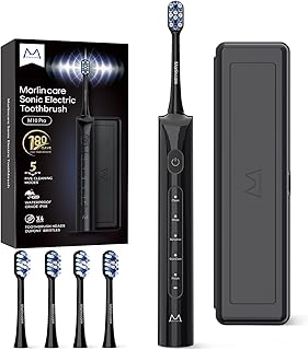 Electric Toothbrush for Adults, 180 Days Battery Life Rechargeable Sonic Toothbrush with 4 Brush Heads Smart Timer, 55000VPM for Deep Cleaning & Whitening with 5 Modes, Travel Case, Black