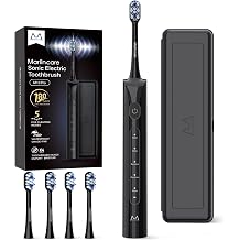 Electric Toothbrush for Adults, 180 Days Battery Life Rechargeable Sonic Toothbrush with 4 Brush Heads Smart Timer, 55000VPM for Deep Cleaning &amp; Whitening with 5 Modes, Travel Case, Black