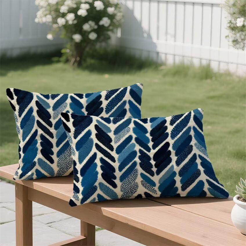Housse de coussin 80x100cm imperméable en lin bleu marine pour déco de patio