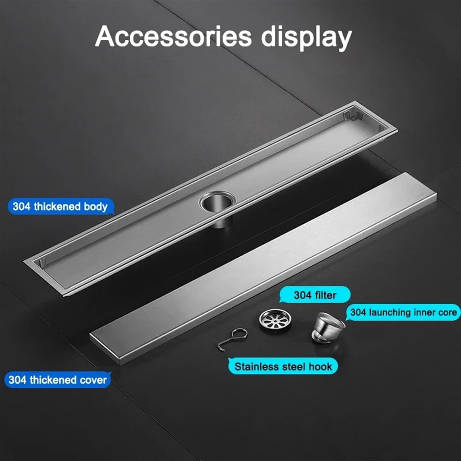 304 Stainless Steel Invisible Floor Drain Gold Hidden Extended Floor Drain Shower Drain Bathroom Accessories Drainer 1Pcs(Brushed Silver Mid,10x20cm)