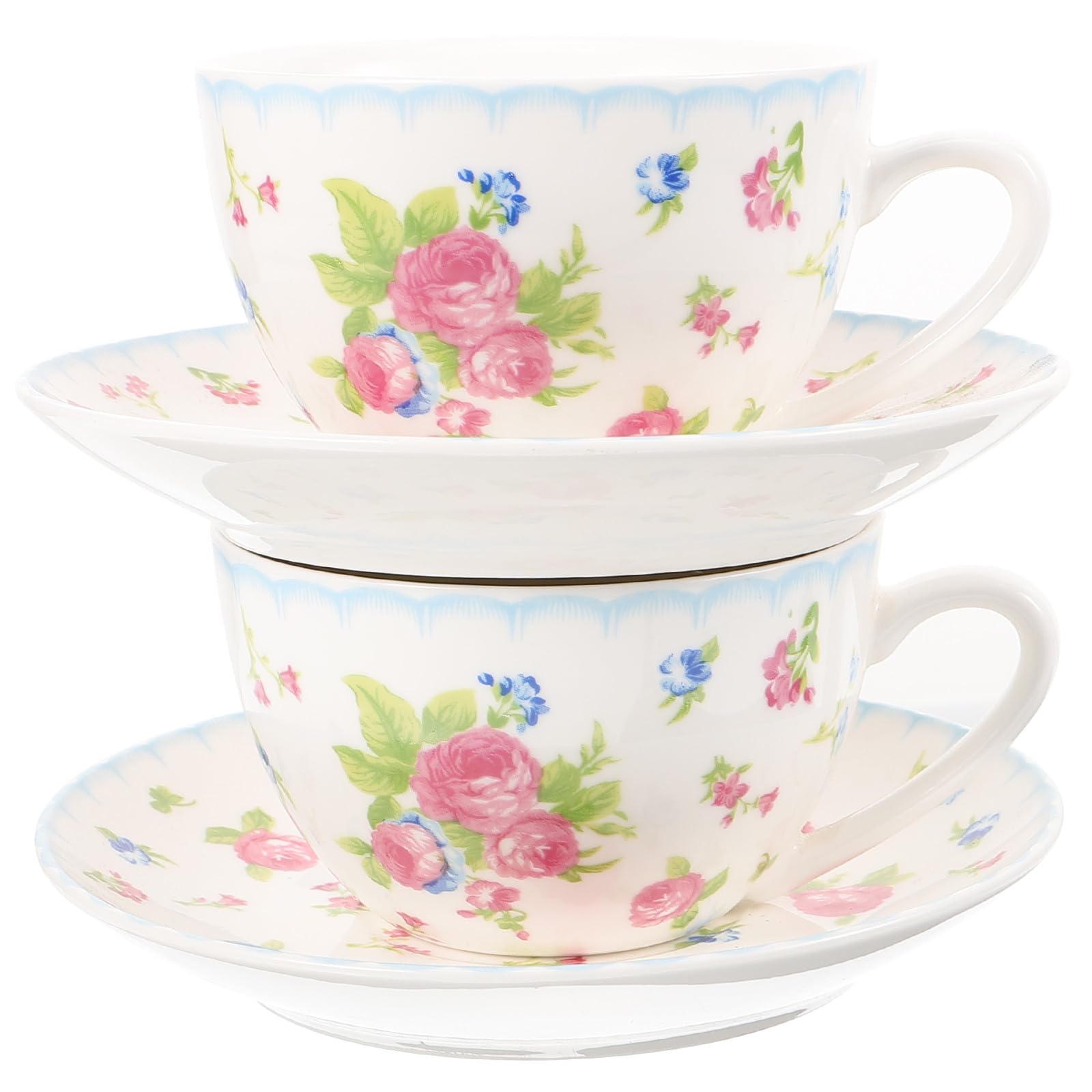 Housoutil Set Tazzine da Caffè in Bone China da 150ml Piattino, Design Retrò Semplice e Delicato, per Commemorazioni e Regali di Inaugurazione Casa