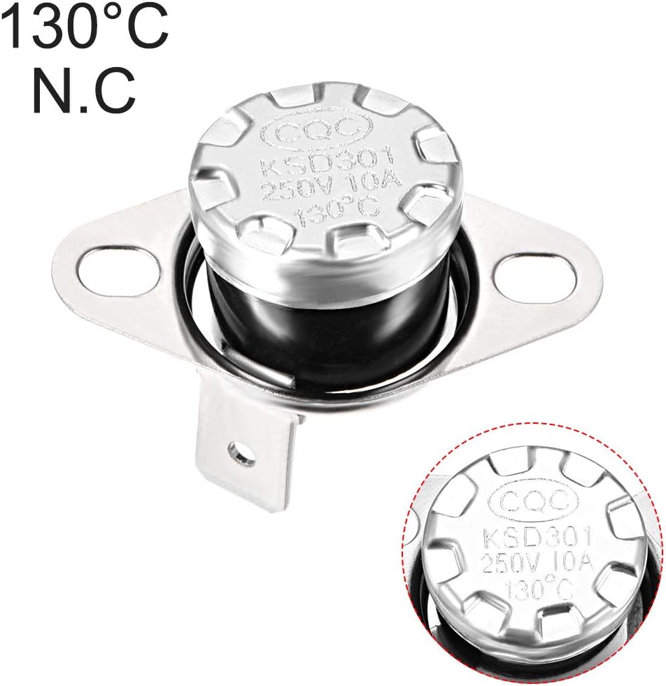 sourcing map KSD301 Thermostat 130°C/266°F 10A N.C Adjust Snap Disc Temperature Switch for Microwave,Oven,Coffee Maker 5pcs,Bakelite Material - Image 5