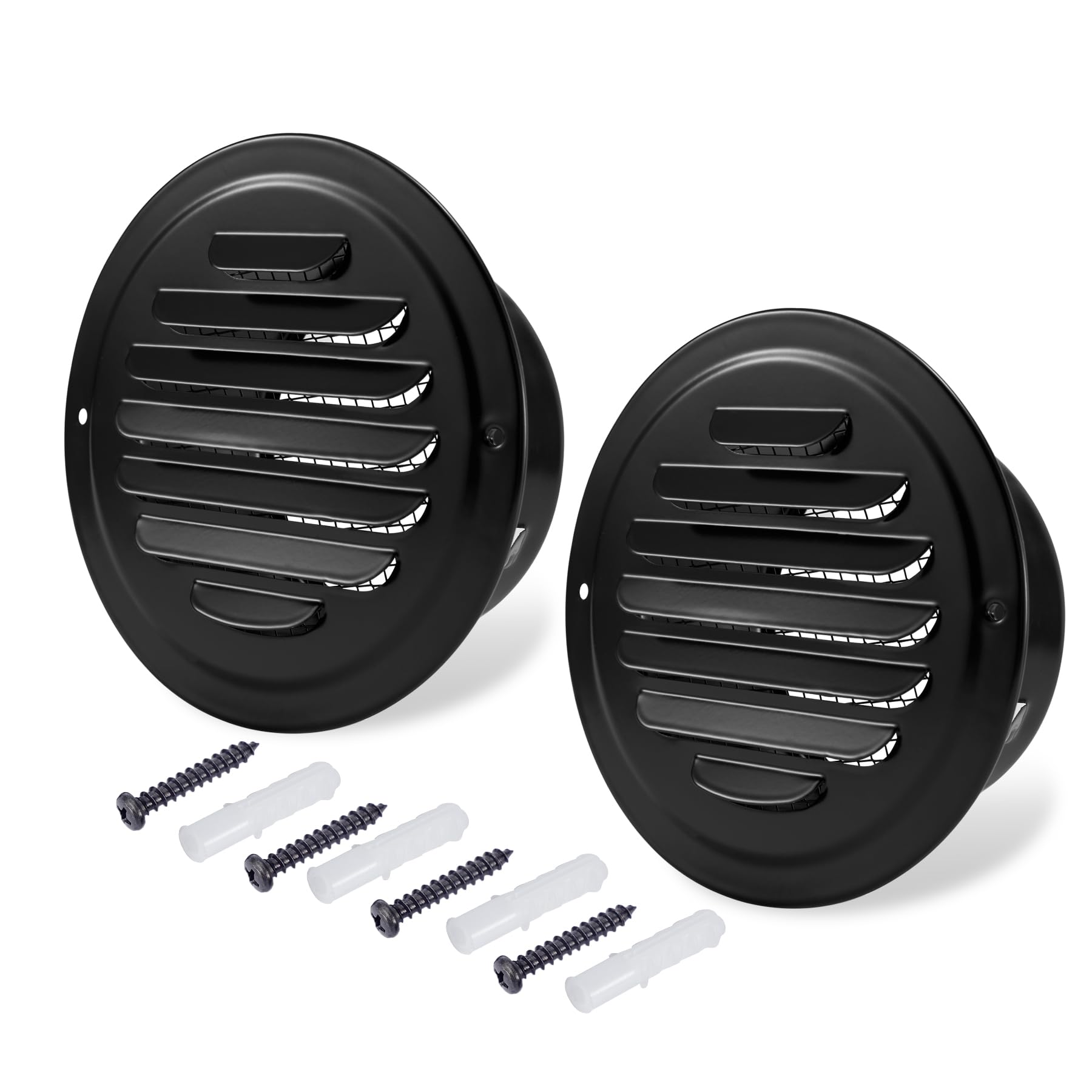 3 Inch Soffit Vents Black, FocuVenHom Stainless Steel Air Vent Covers Louvered Grille Cover Vent Flat Ducting Ventilation Air Outlet with Built-in Fine Mesh for House (75mm - 2PCS)