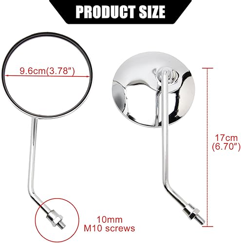 Miniatura 4 de DREAMIZER Espejo de motocicleta de 0.394 in, espejo cromado para Cafe Racer Shadow Rebel 250 Nighthawk VTX1300 1800 CB500 550 600 650 750 900 1000