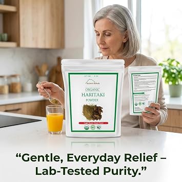 Organic Haritaki Powder Deep Gut Cleanse & Daily Digestive Reset | Ancient Ayurvedic Rejuvenation | 1/2 lb | 100% Whole Fruit Terminalia Chebula |Organic, Non-GMO, Vegan