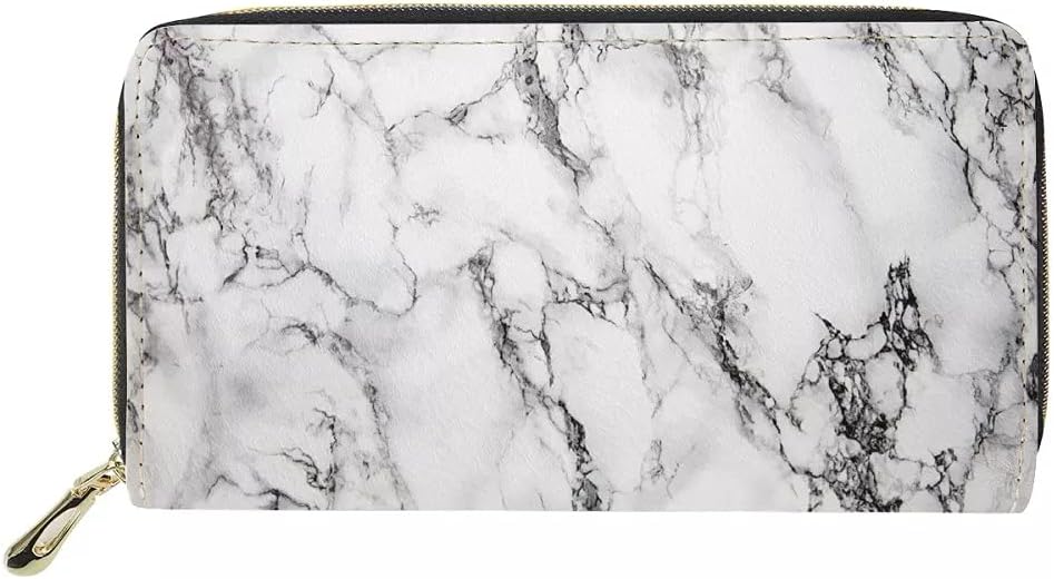 Marble Print Women’s Long Wallet PU Leather Purse with Card Holder Zip Around Clutch Wallet