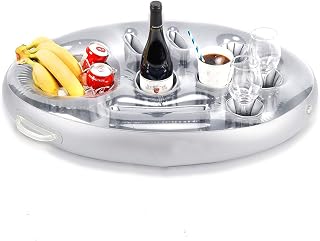 Inflatable Floating Drink Holder with Handle, Portable Summer Party Drink Float Holder, Inflatable Drink Holder Floating Tray for Pools and Hot Tub
