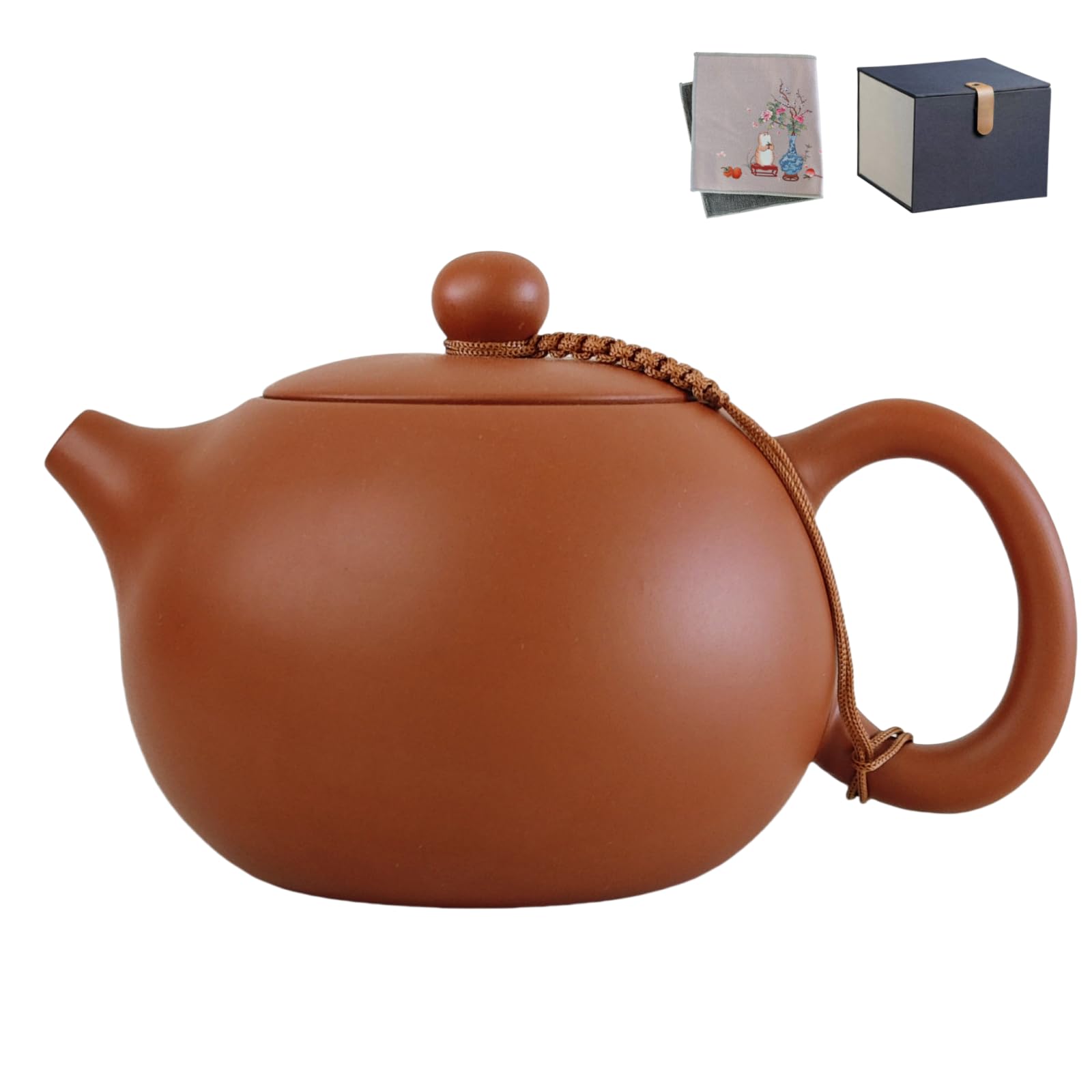 Théière Chinoise en Argile 400 ML, Yixing Zisha Xishi Théières, Theiere Terre Cuite, Faite à la Main Bouilloire en Argile Kung Fu avec Boîte et Torchon