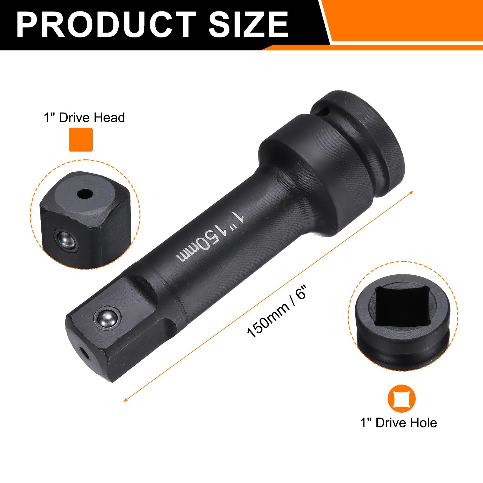 QUARKZMAN Prolunga Per Presa A Impatto 1" Attacco Quadrato 6" Lunghezza CR-V Asta Di Prolunga In Acciaio Adattatore Per Chiave A Cricchetto Per Dadi Mozzo Neri