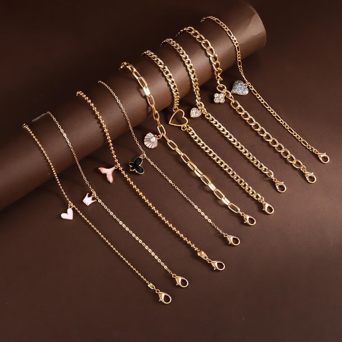 17Pcs Anklet Bracelets for Women Stocking Stuffers Gold Plate Silver Plate Adjustable Size Modern Chain Beach Jewelry Anklet Set