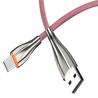 6FT RGB Faint Breathing Light Nylon USB Type C Fast Charging Cable, Data Transfer, Colourful LED Braided A to C Cord, Ultra-Durable Charging Wire, Compatible with Android USB-C Devices Pink